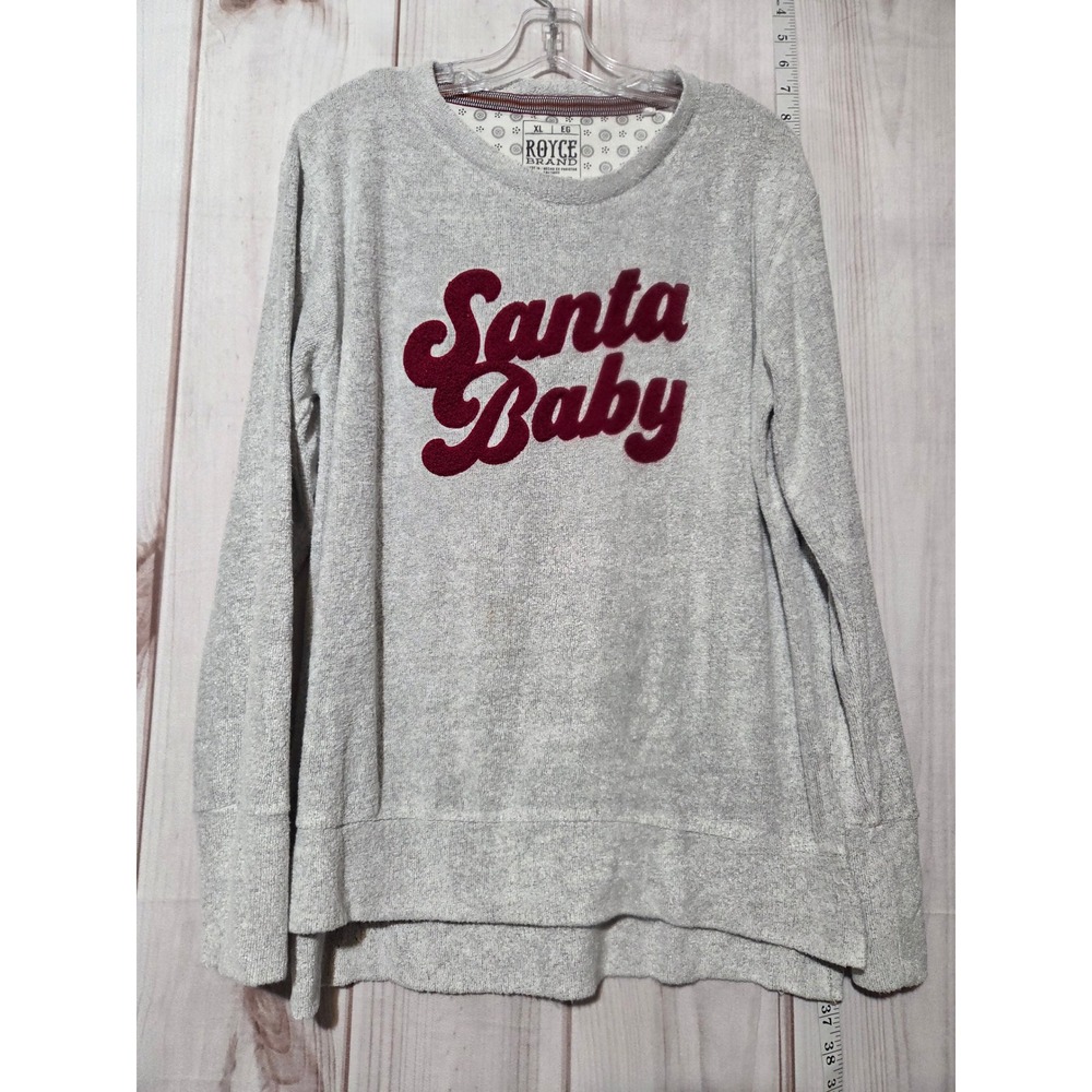 ROYCE BRAND Santa Baby Gray Plush Fuzzy Crew Neck Long Sleeve Sweatshirt XL